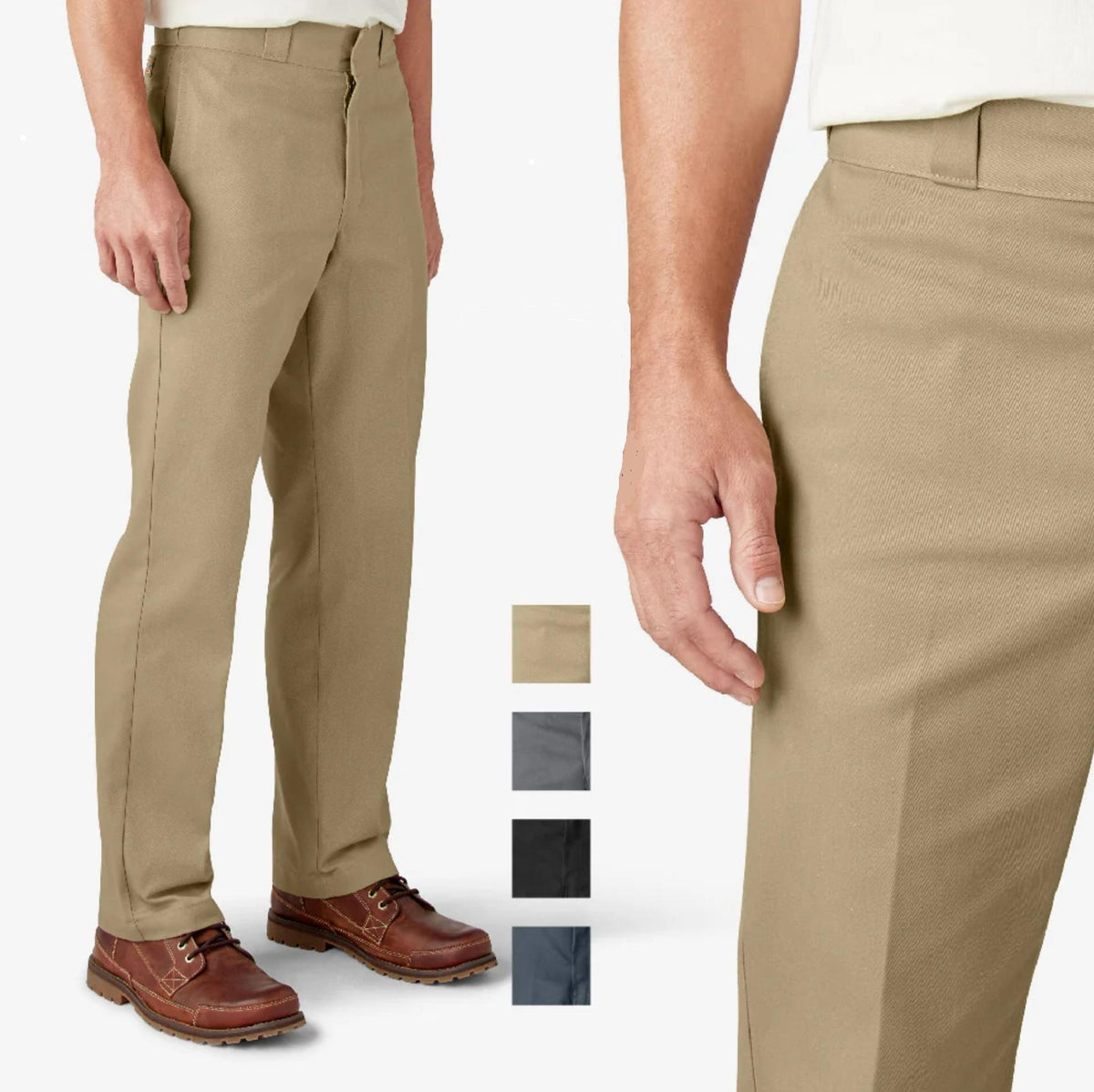 DICKIES Men's Classic Original 874 Mid-Waist Fitted Straight Polyester-Cotton Blend Work Pants - All Season Durable Bottoms with Zipper Front, Hook and Eye Closure, Reinforced Seams, Button Accent