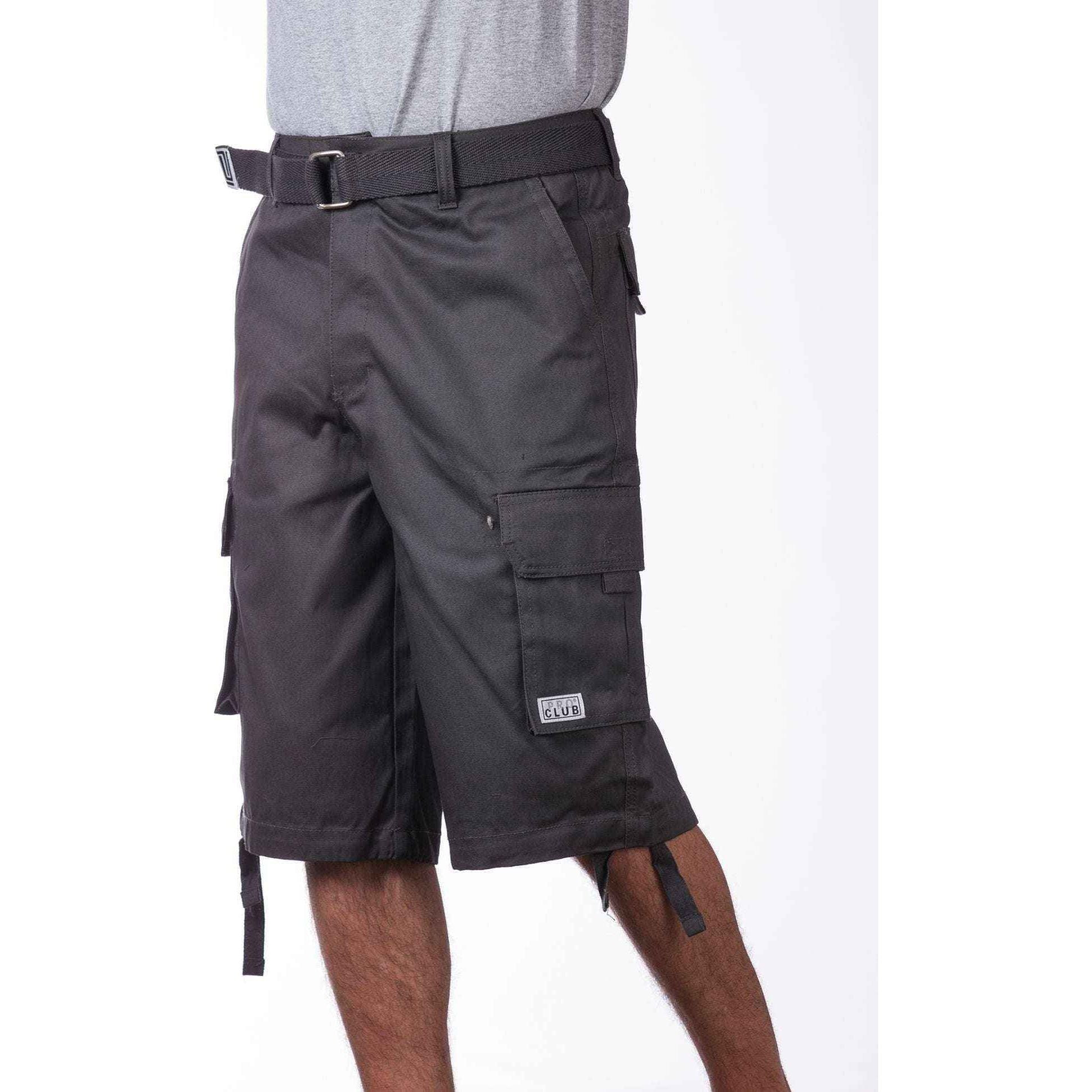 Pro Club Cargo Shorts with Belt - Mens Cotton Twill Cargo Short Pants