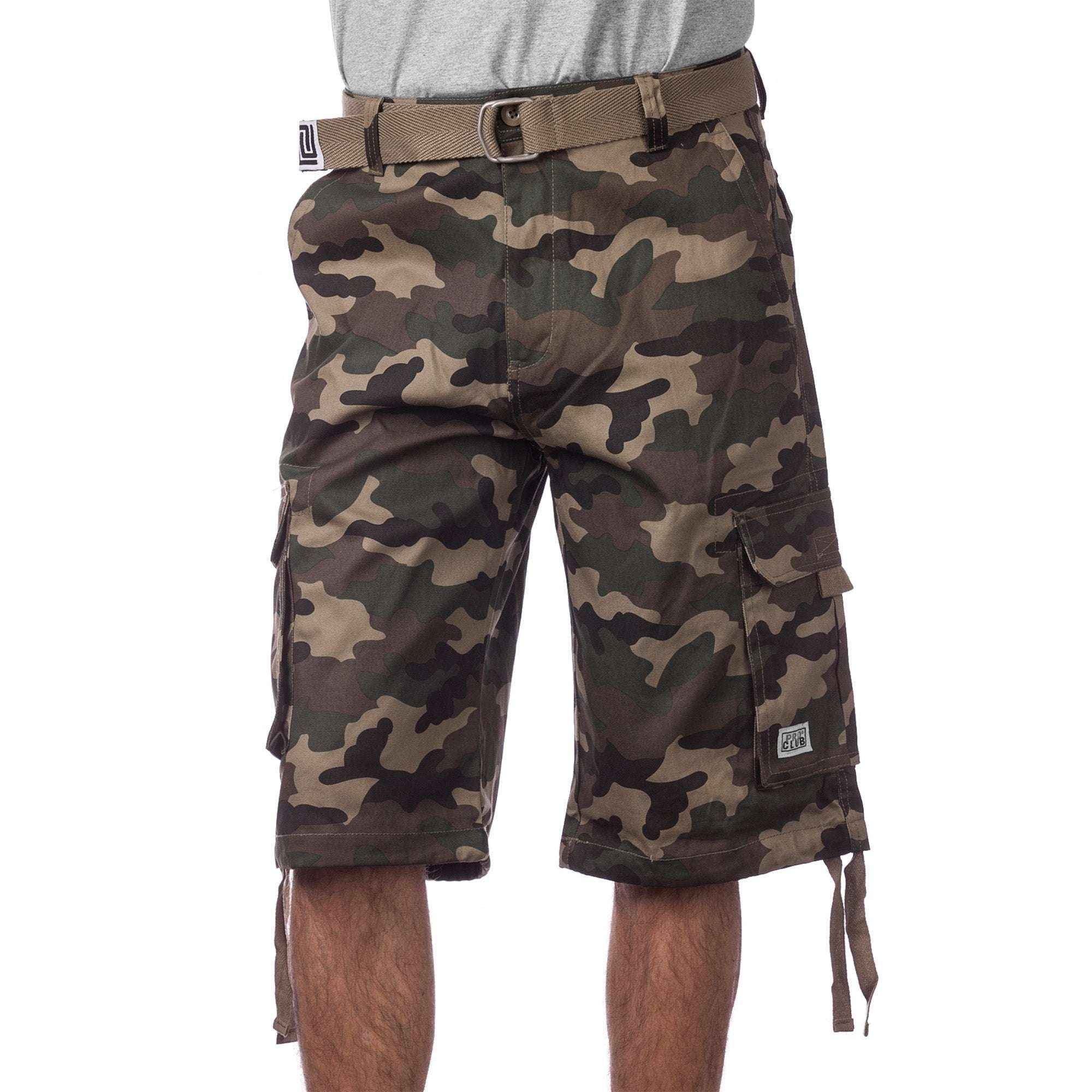 Pro Club Cargo Shorts with Belt - Mens Cotton Twill Cargo Short Pants