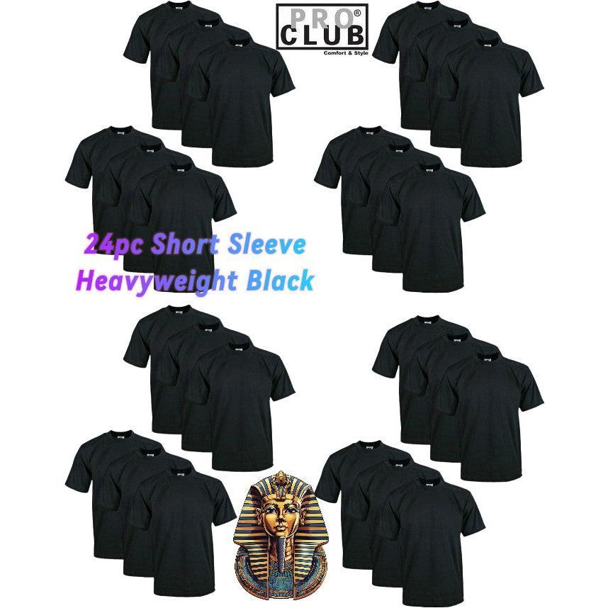 Pro Club Men's 24-Pack Heavyweight Thick Cotton Short Sleeve Crewneck T-Shirts - Warm, Fitted Cut, Plain, Casual Classic Mensfashion Tops with Cotton-Polyester Fabric