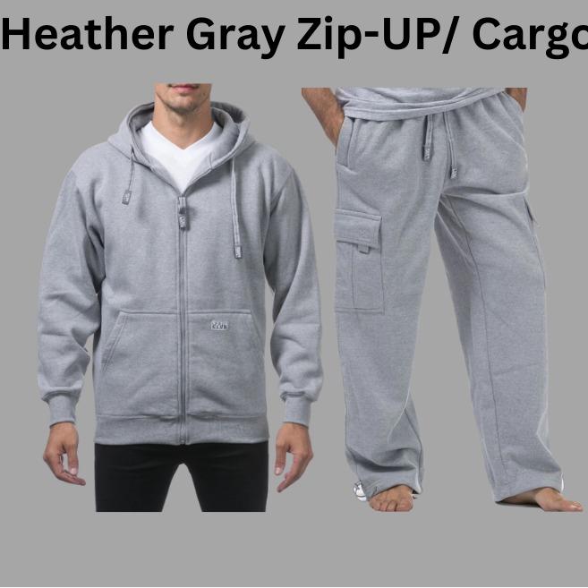 Pro Club Men's 2-Piece Clothing Set - 60% Cotton 40% Polyester, Long Sleeve Zip-Up Hoodie with Pocket, Matching Cargo Sweatpants with Ample Space, Stylish Plain Top, Cozy Enough for Cool Casual Days (Black, Heather Gray, Charcoal Gray, 2 XL) Classic Mensw