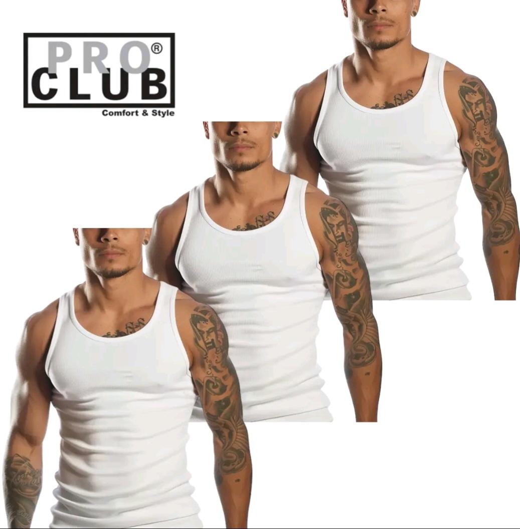 PROCLUB Men's 3-Pack Cotton Ribbed Scoop Neck A-Shirts - Black, White, Slim-Fit Fabric Undershirts for Casual, Streetwear Use, Menswear Tank Top Underwear