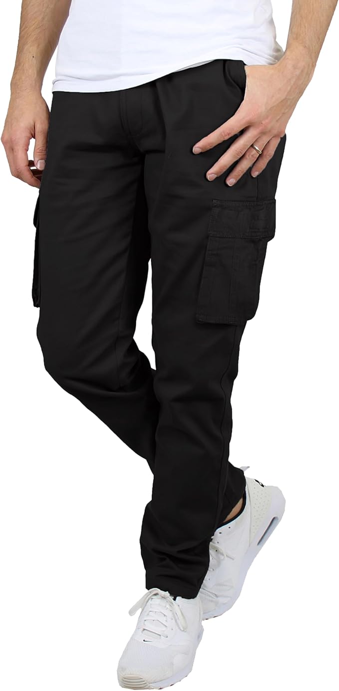 3-Pack Men's Flex-Stretch one size dowen for perfect fit Cotton Cargo Pants 31-Inch Inseam - Comfortable Durable Plain Design in Black Khak