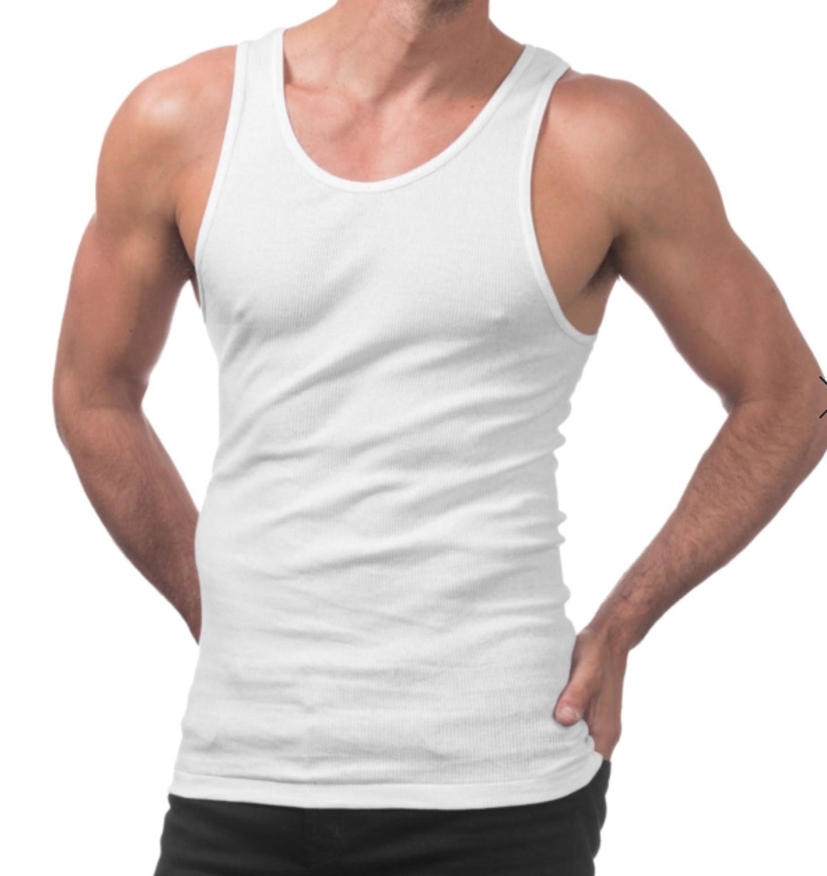 PROCLUB Men's 3-Pack Cotton Ribbed Scoop Neck A-Shirts - Black, White, Slim-Fit Fabric Undershirts for Casual, Streetwear Use, Menswear Tank Top Underwear
