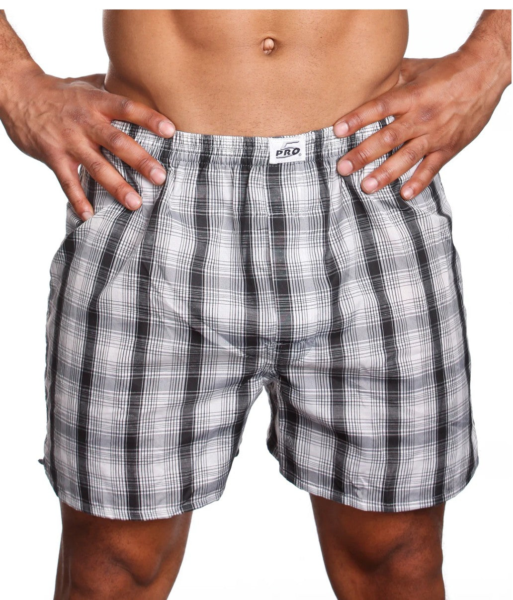 Men's PRO 5 High-Quality 100% Cotton Boxer Briefs - 3pc Bundled Pack, Mix Colors, Striped & Plaid Designs, Breathable Casual Daily Underwear, High-Quality Cotton Men's Boxer Briefs
