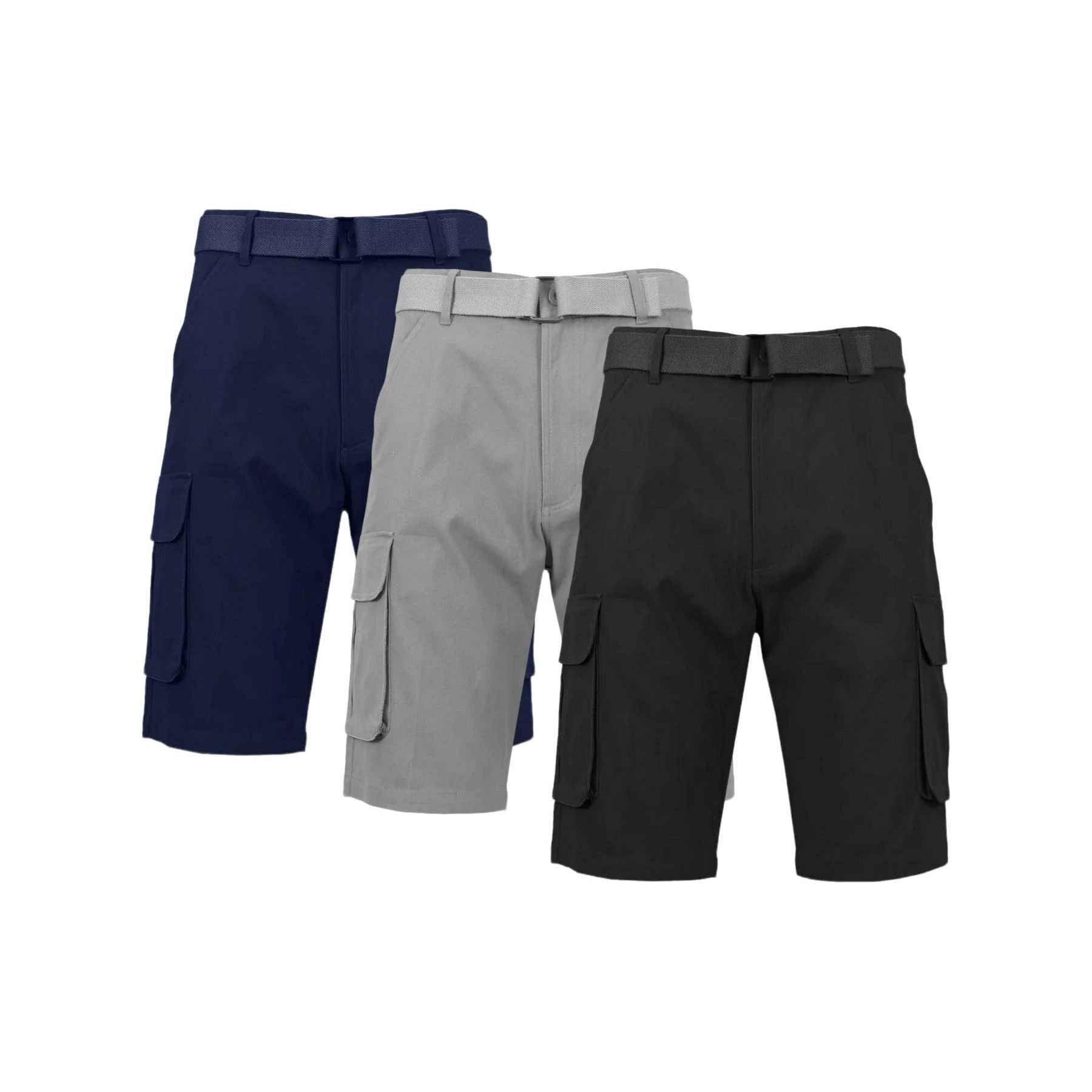 3-Pack Men's Cotton Cargo Shorts with Belt - Soft Stretch Outdoor Cargo Shorts with 6 Pockets