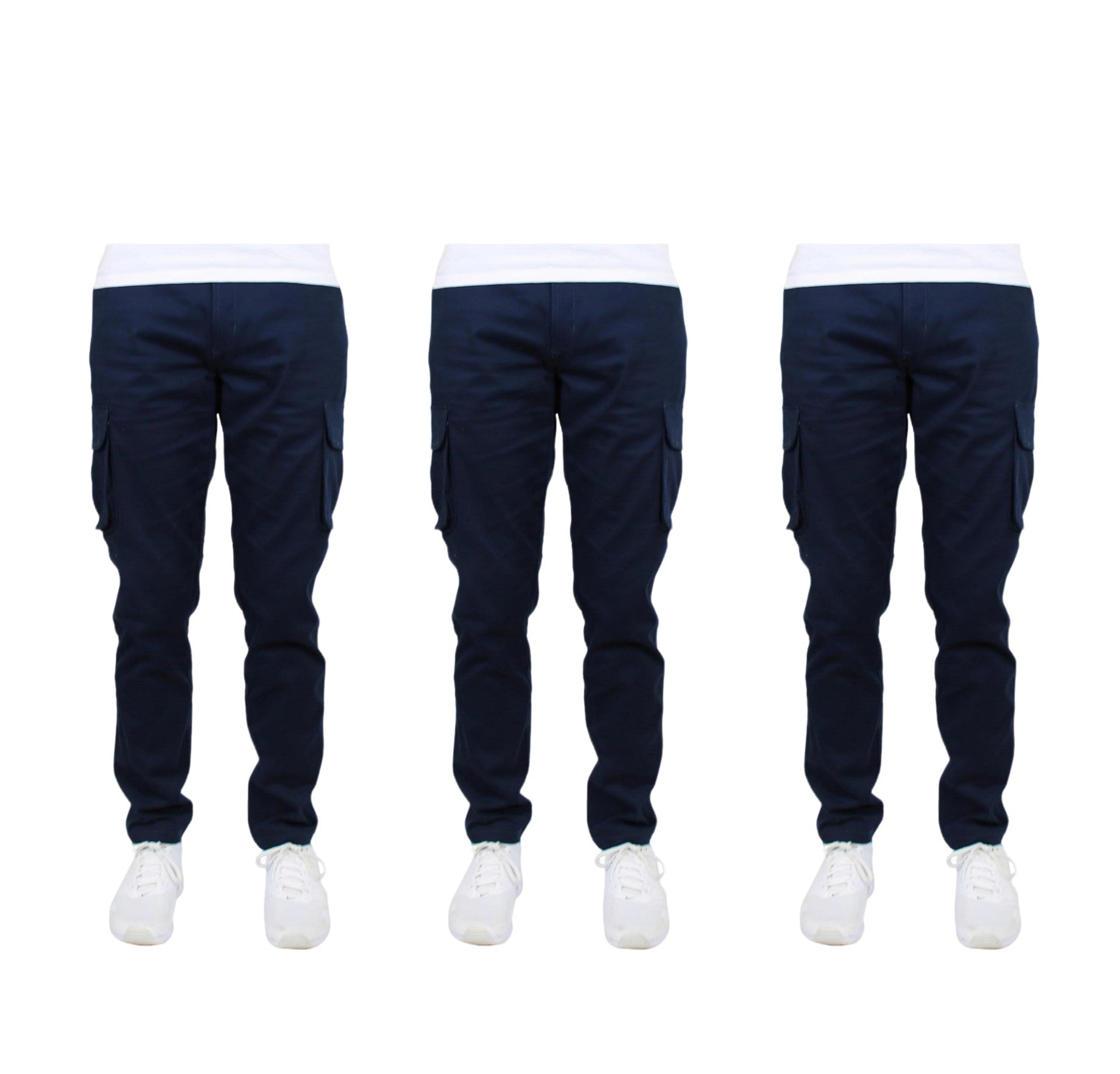3-Pack Men's Flex-Stretch one size dowen for perfect fit Cotton Cargo Pants 31-Inch Inseam - Comfortable Durable Plain Design in Black Khak