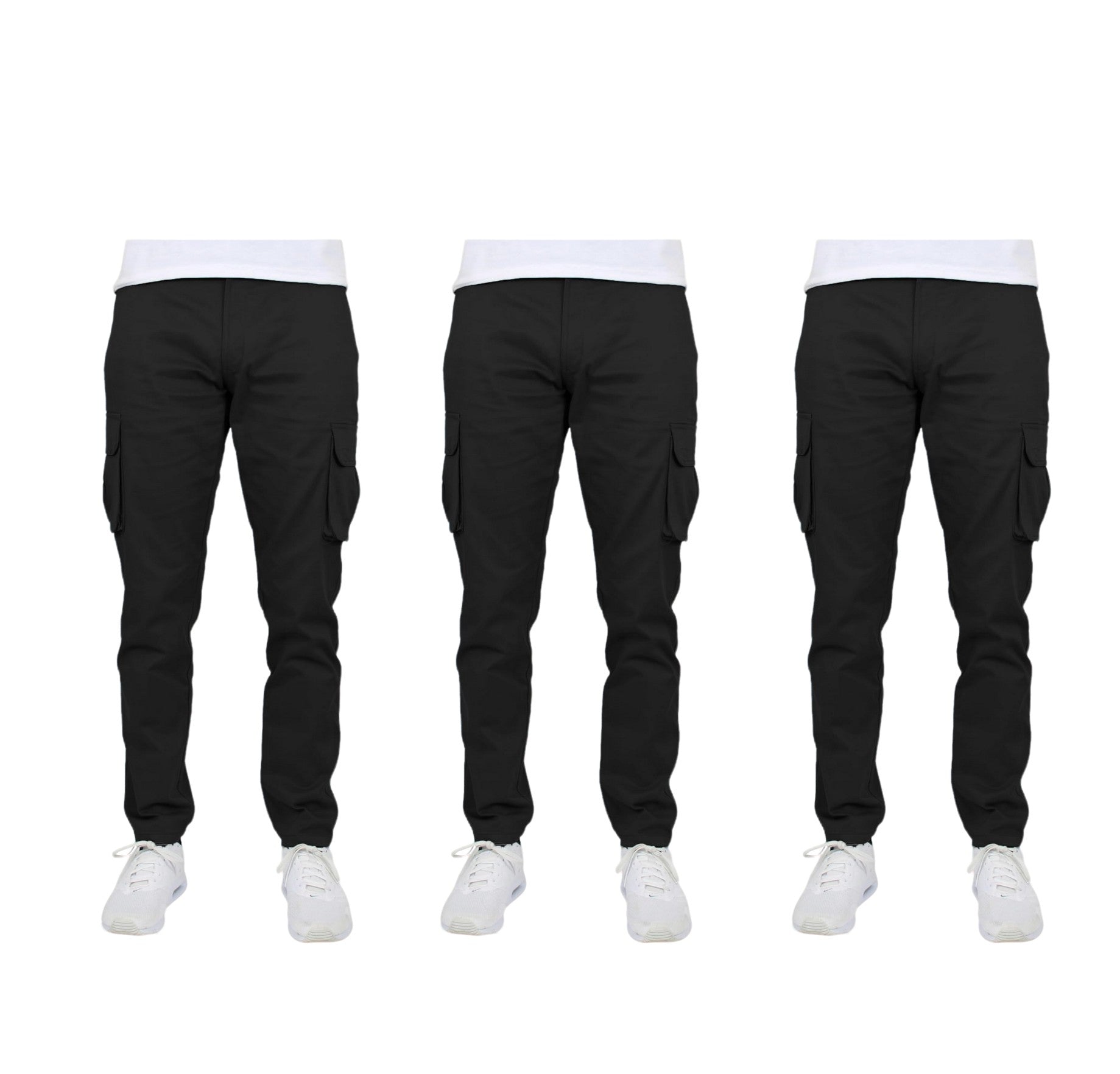 3-Pack Men's Flex-Stretch one size dowen for perfect fit Cotton Cargo Pants 31-Inch Inseam - Comfortable Durable Plain Design in Black Khak
