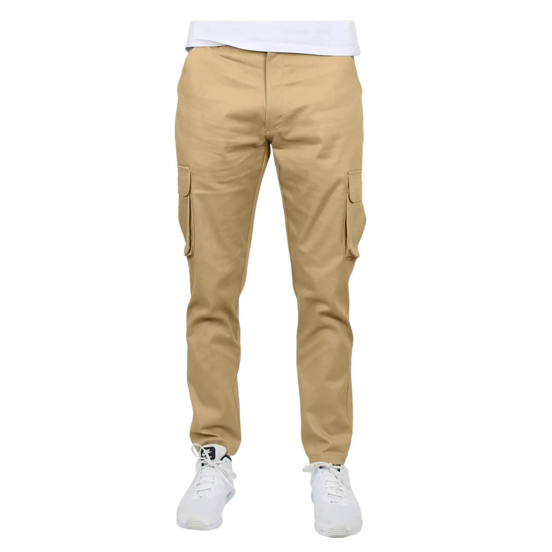 3-Pack Men's Flex-Stretch one size dowen for perfect fit Cotton Cargo Pants 31-Inch Inseam - Comfortable Durable Plain Design in Black Khak