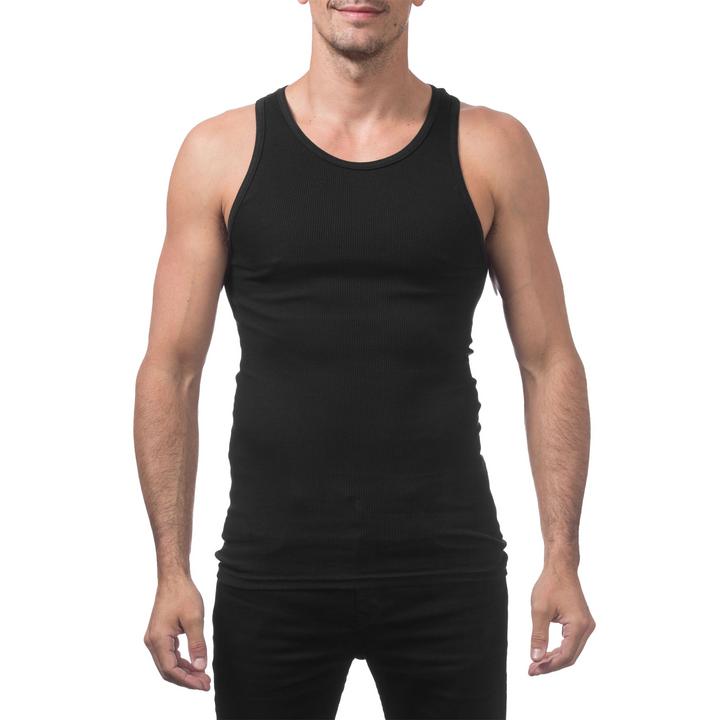 PROCLUB Men's 3-Pack Cotton Ribbed Scoop Neck A-Shirts - Black, White, Slim-Fit Fabric Undershirts for Casual, Streetwear Use, Menswear Tank Top Underwear