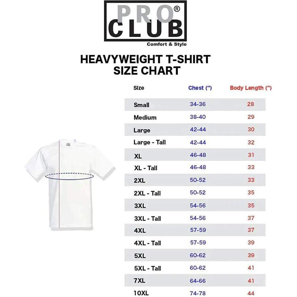 5 Pack Pro Club Heavyweight T-Shirt for Men - Short Sleeve