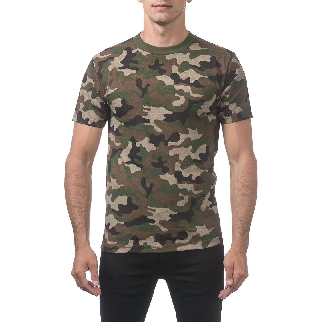 Pro Club Men's Green Camo T-Shirt, Comfort Cotton Short Sleeve