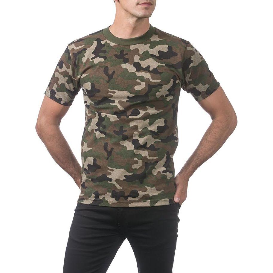 Pro Club Men's Green Camo T-Shirt, Comfort Cotton Short Sleeve
