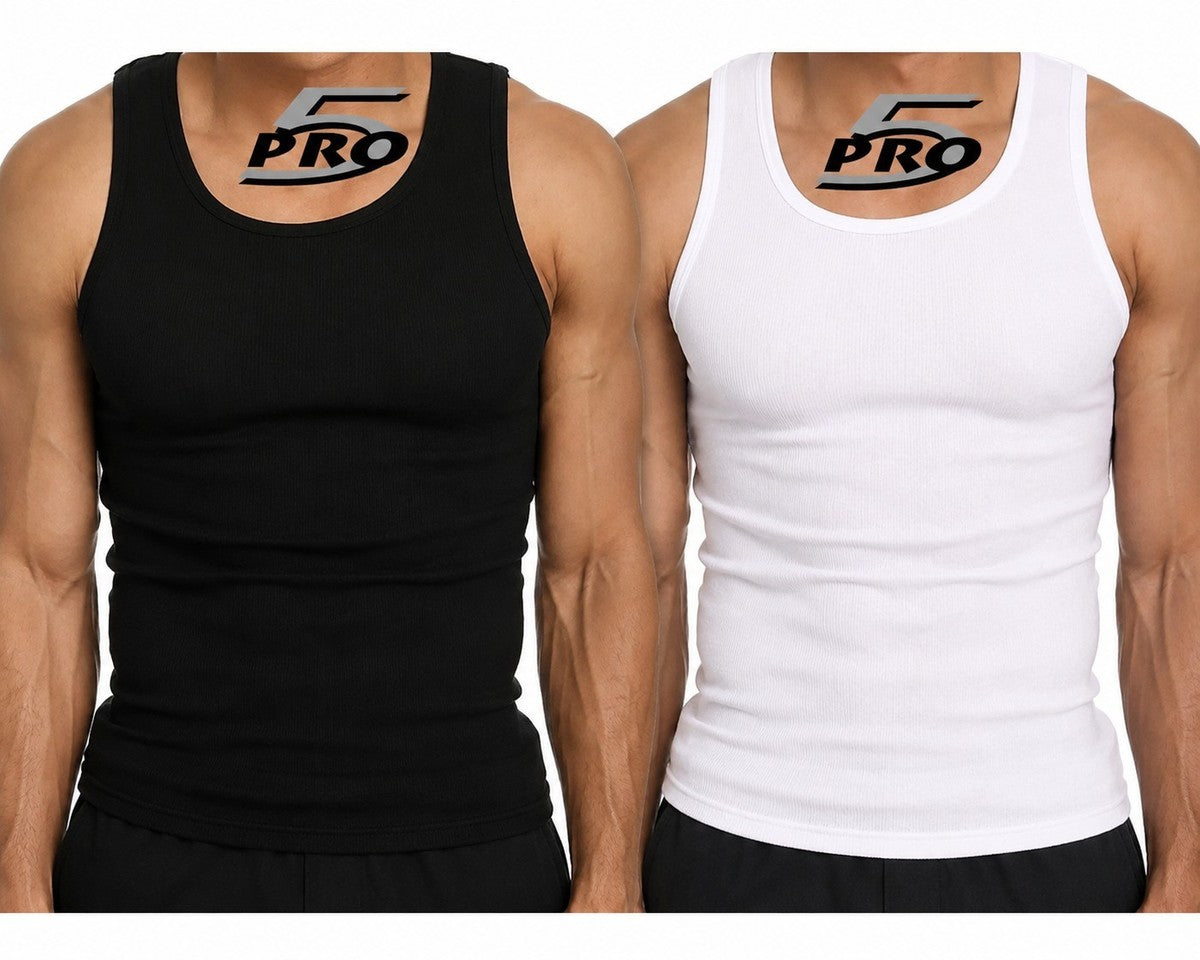 3pc Pro 5 A-shirts Black or White Underwear Tank Top Wife Beater Undershirt- Cute Menswear, Solid Color, Clean Profile Tank Tops (Black, White)