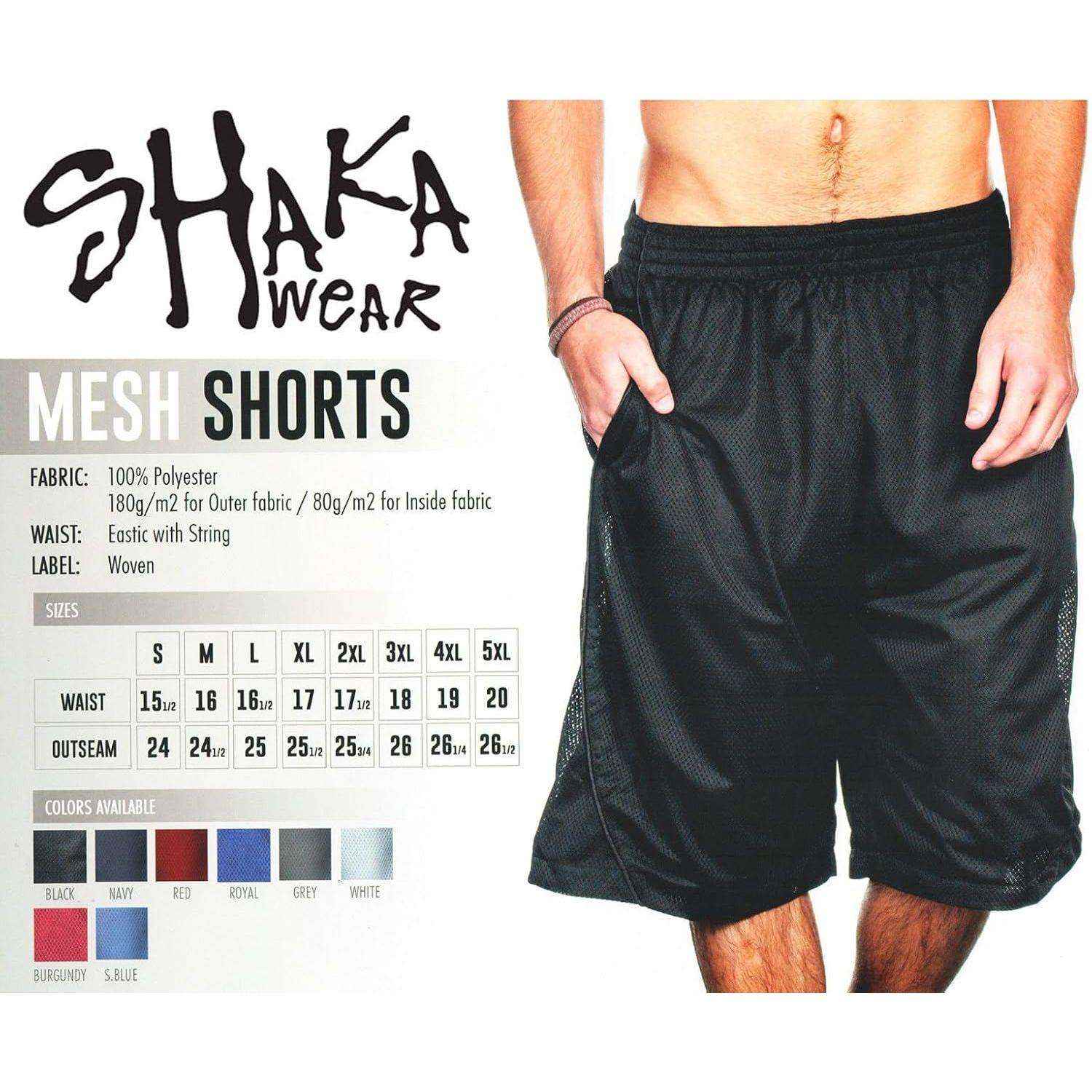 Shaka Wear Men's Basketball Shorts - Mesh Gym Shorts with Pockets for Athletic Performance
