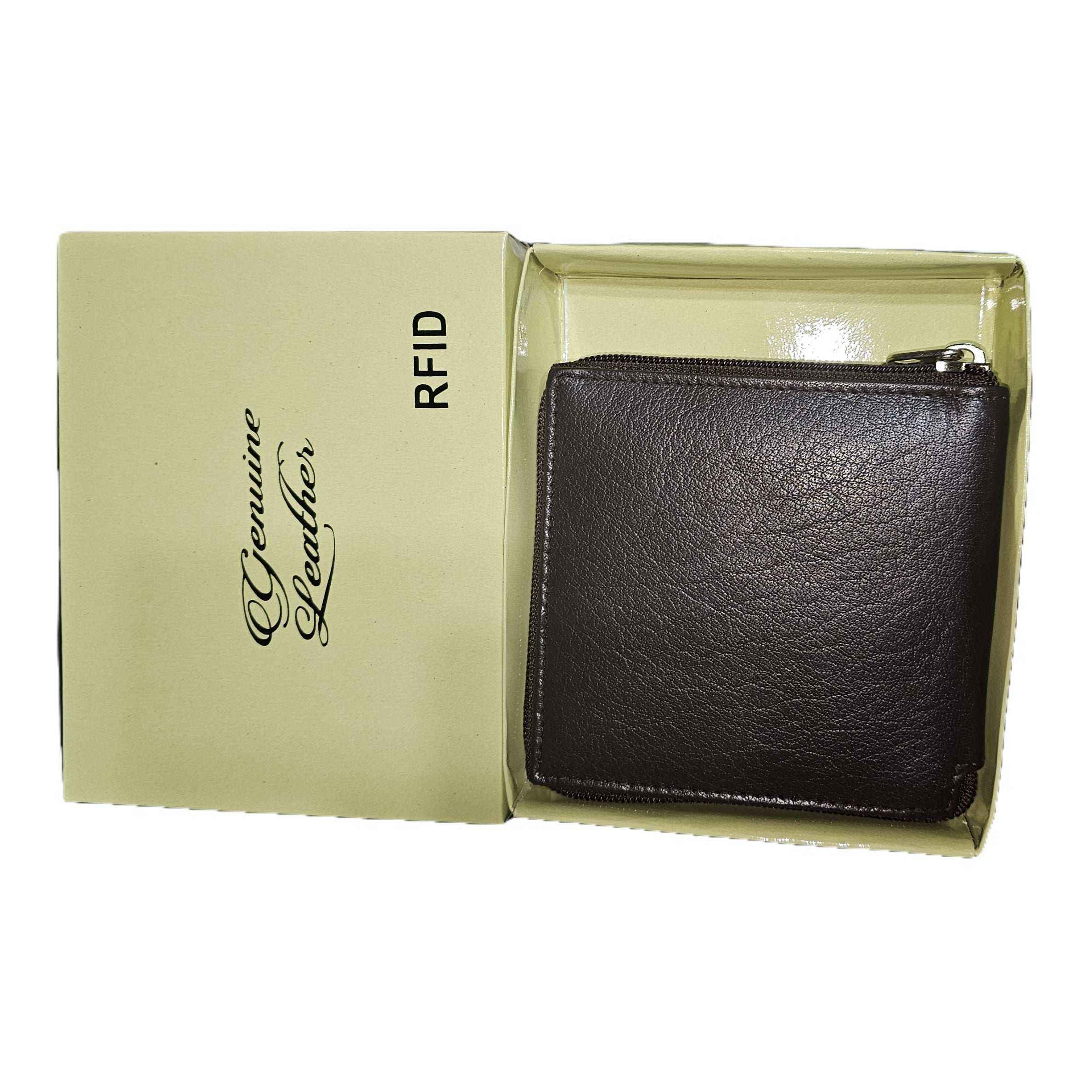 RFID Blocking Zipper Leather Wallet for Secure Storage