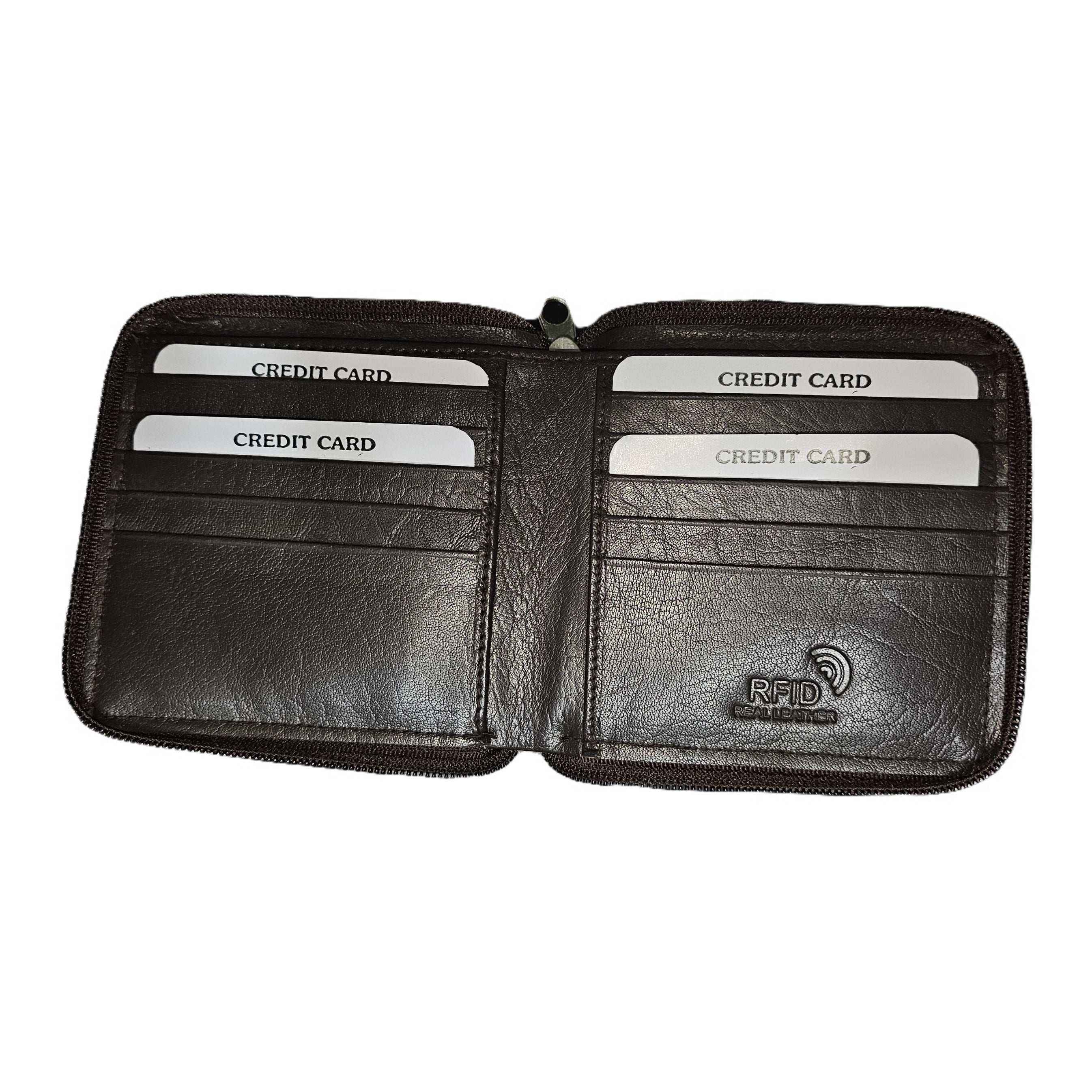 RFID Blocking Zipper Leather Wallet for Secure Storage
