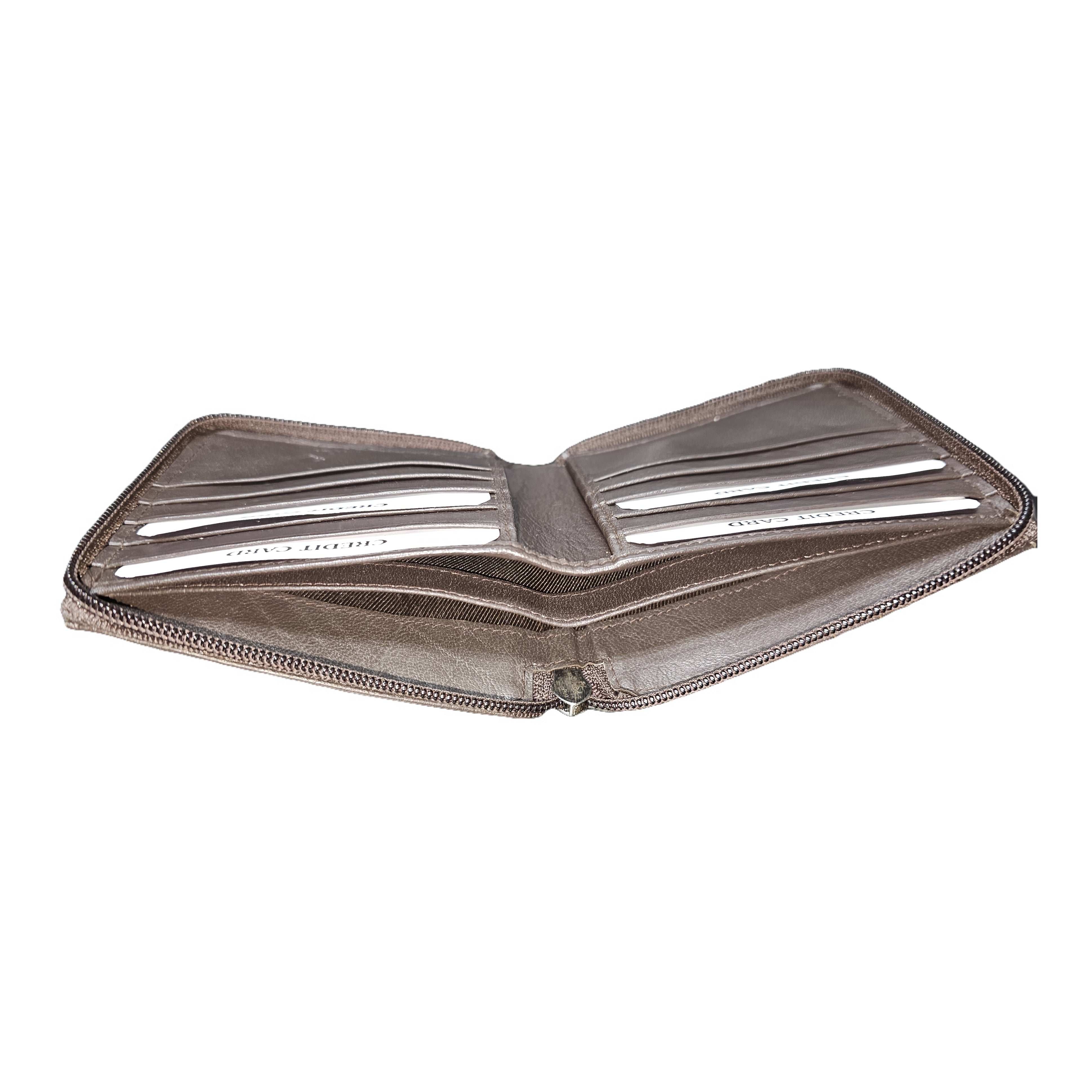 RFID Blocking Zipper Leather Wallet for Secure Storage
