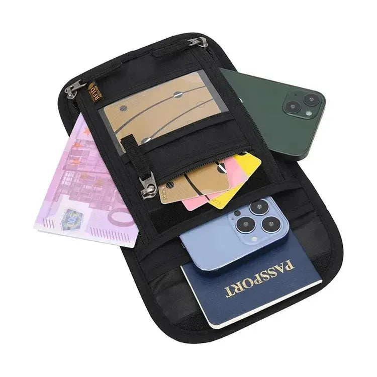 JUNLETU RFID Blocking Passport Storage Bag - Waterproof Nylon Travel Bag for Cards and Phone