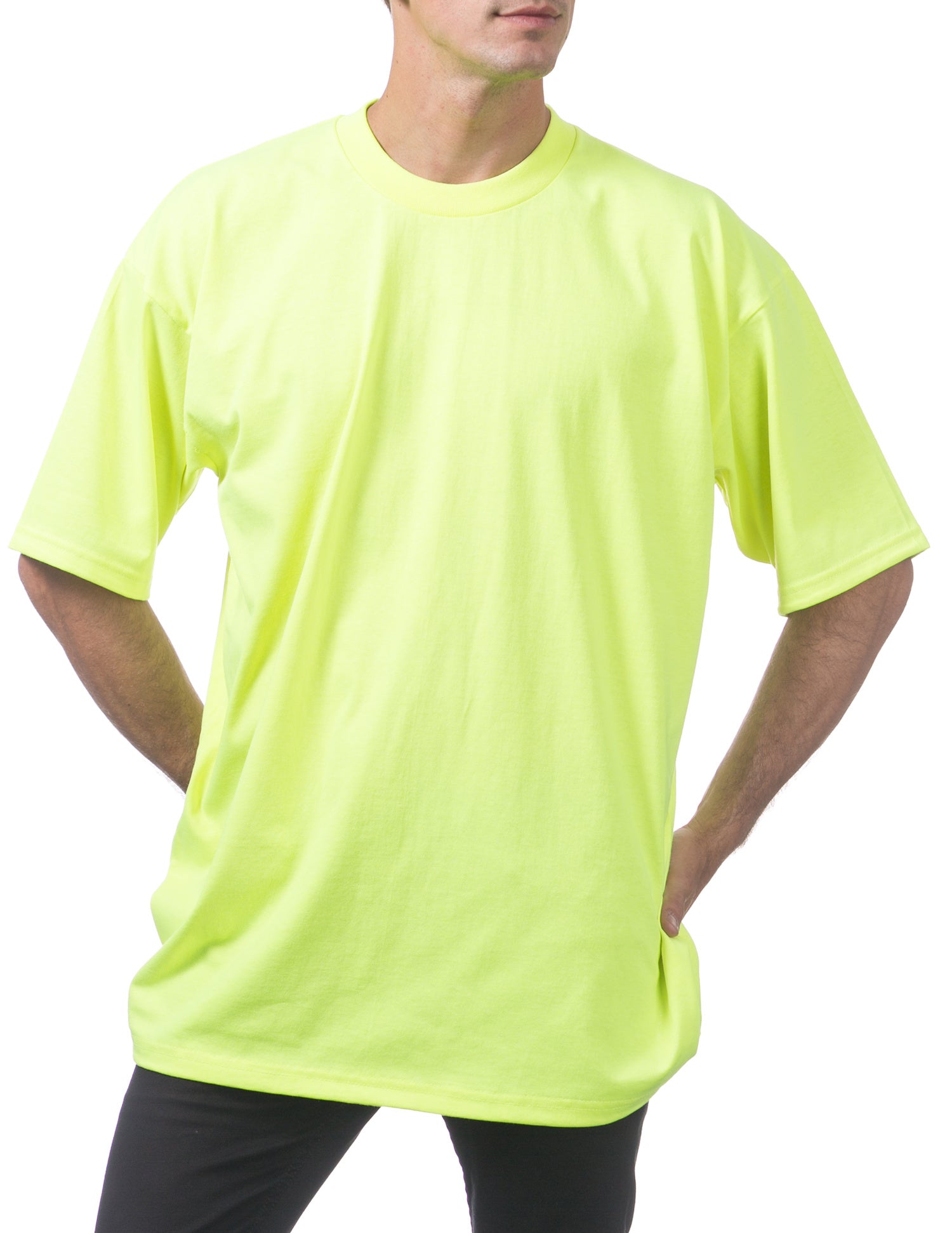 SAFETY GREEN Pro Club Men's Heavyweight Short Sleeve T-Shirt