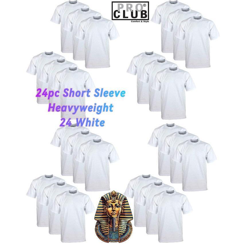 Pro Club Men's 24-Pack Heavyweight Thick Cotton Short Sleeve Crewneck T-Shirts - Warm, Fitted Cut, Plain, Casual Classic Mensfashion Tops with Cotton-Polyester Fabric