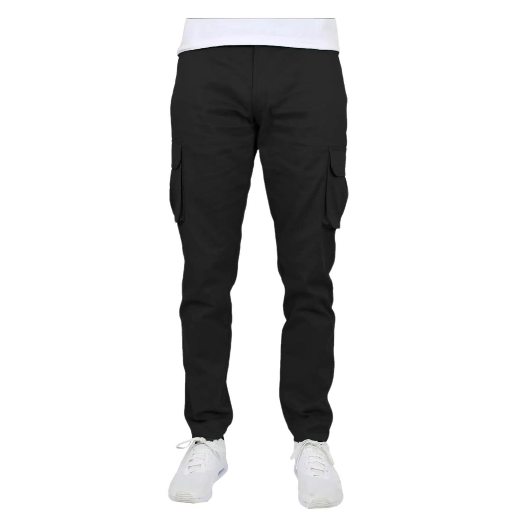 3-Pack Men's Flex-Stretch one size dowen for perfect fit  Cotton Cargo Pants 31-Inch Inseam - Comfortable Durable Plain Design in Black Khak