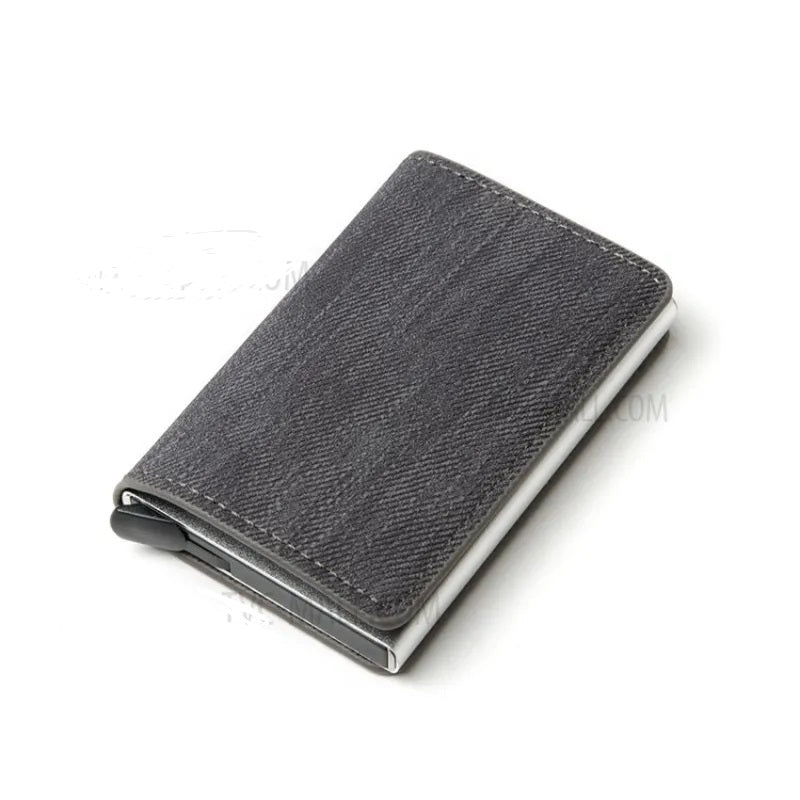 RFID Anti-theft Swiping Business Automatic Magnetic Wallet Denim Metal Card Box