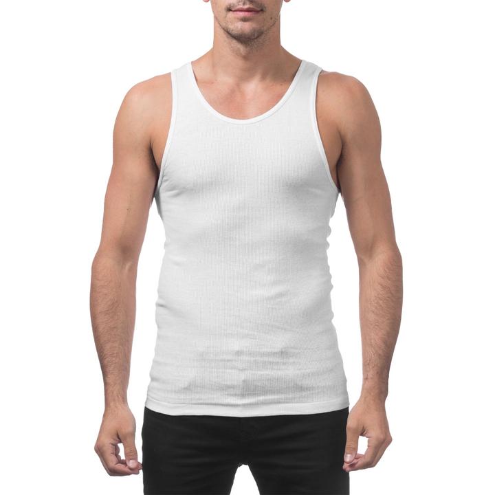 PROCLUB Men's 3-Pack Cotton Ribbed Scoop Neck A-Shirts - Black, White, Slim-Fit Fabric Undershirts for Casual, Streetwear Use, Menswear Tank Top Underwear
