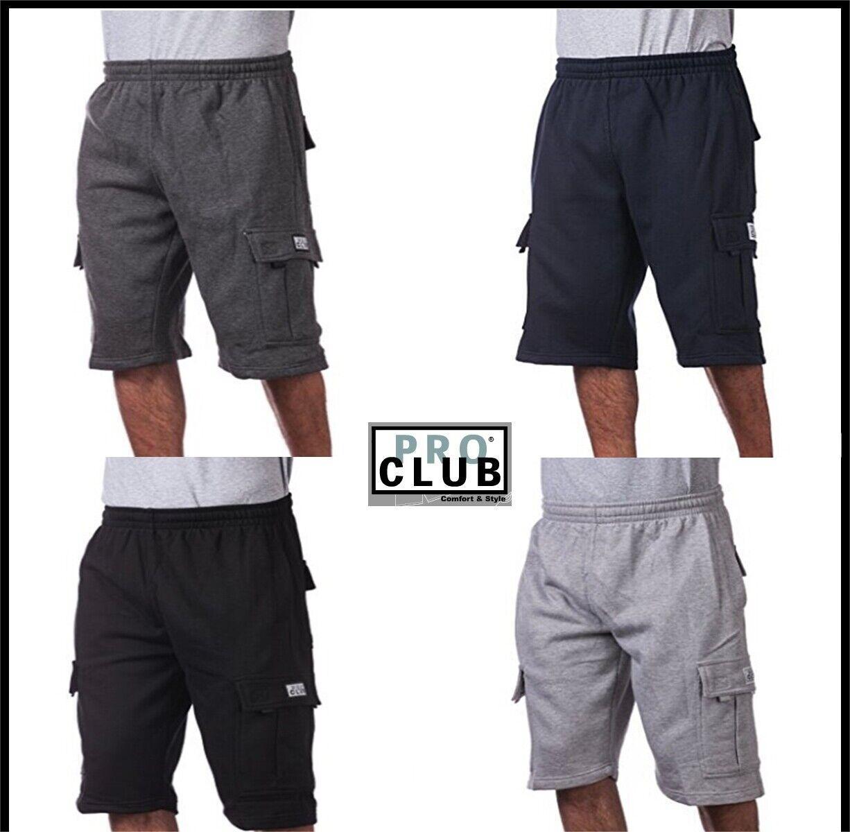 Shorts PROCLUB Men's Heavyweight Cargo Sweat Shorts 6 Pockets Fleece Shorts Pro Club Hip Hop Shorts Casual Sweat shorts Cotton Casual plain