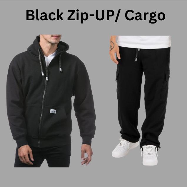 Pro Club Men's 2-Piece Clothing Set - 60% Cotton 40% Polyester, Long Sleeve Zip-Up Hoodie with Pocket, Matching Cargo Sweatpants with Ample Space, Stylish Plain Top, Cozy Enough for Cool Casual Days (Black, Heather Gray, Charcoal Gray, 2 XL) Classic Mensw