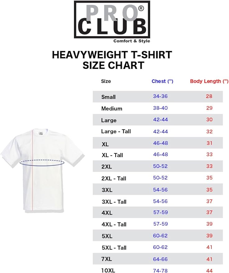Pro Club Men's Heavyweight short Sleeve T-Shirt Casual Cotton