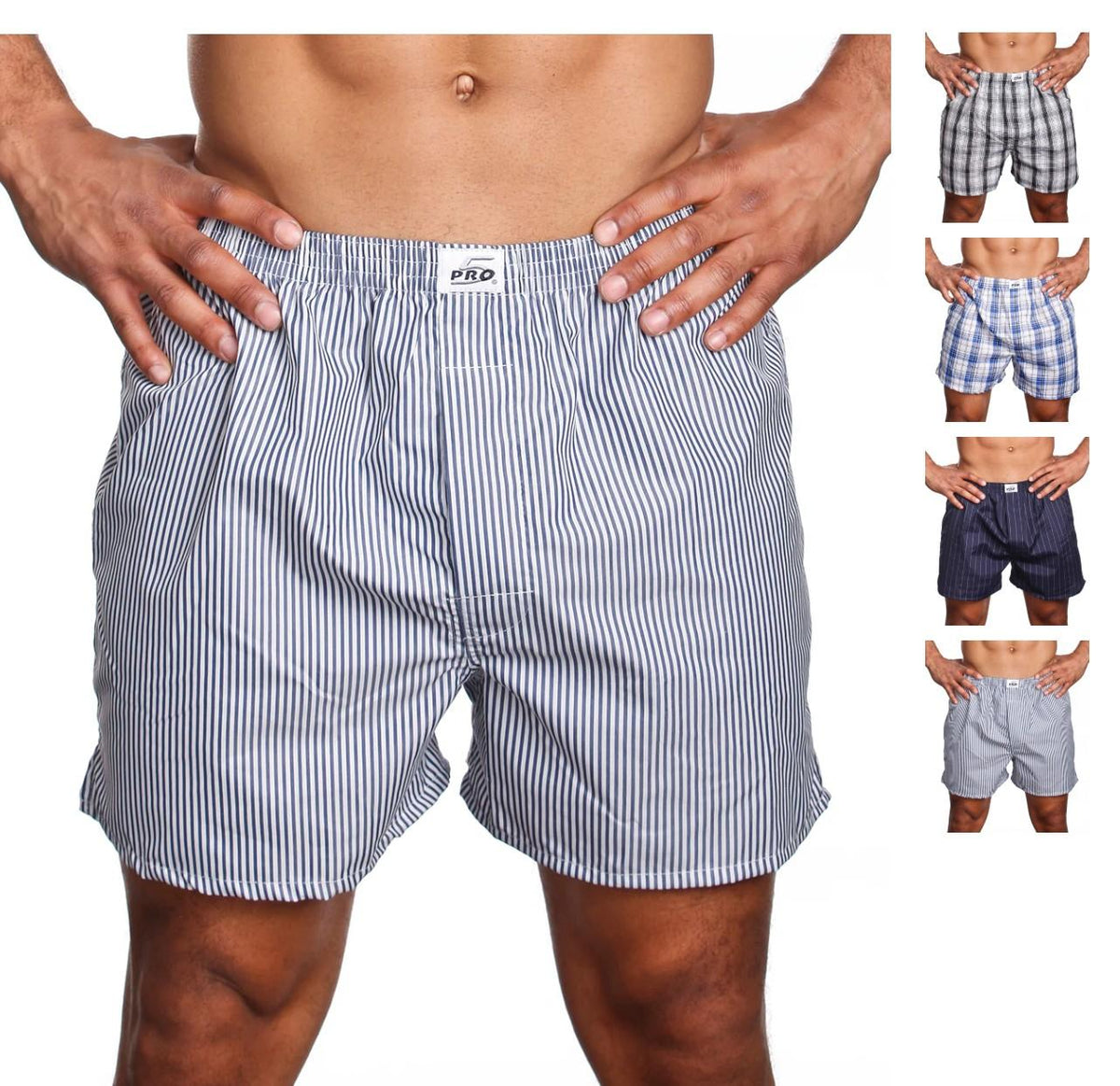 Men's PRO 5 High-Quality 100% Cotton Boxer Briefs - 3pc Bundled Pack, Mix Colors, Striped & Plaid Designs, Breathable Casual Daily Underwear, High-Quality Cotton Men's Boxer Briefs