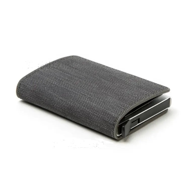 RFID Anti-theft Swiping Business Automatic Magnetic Wallet Denim Metal Card Box