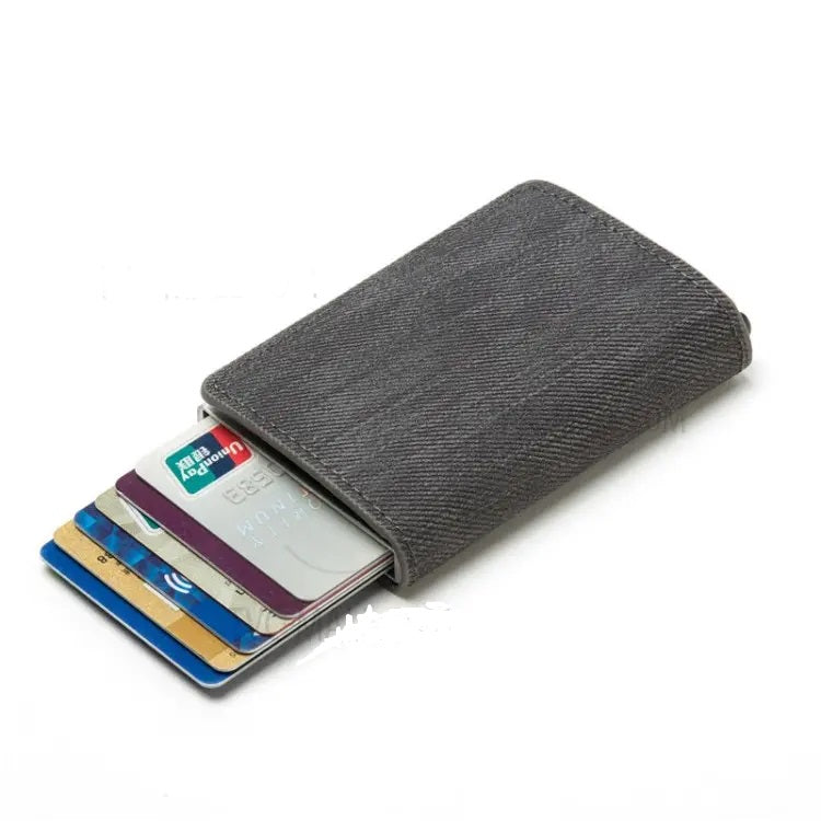 RFID Anti-theft Swiping Business Automatic Magnetic Wallet Denim Metal Card Box