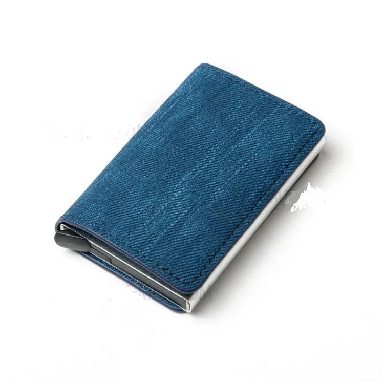 RFID Anti-theft Swiping Business Automatic Magnetic Wallet Denim Metal Card Box