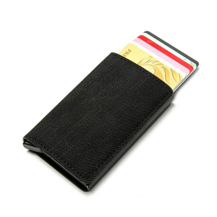 RFID Anti-theft Swiping Business Automatic Magnetic Wallet Denim Metal Card Box