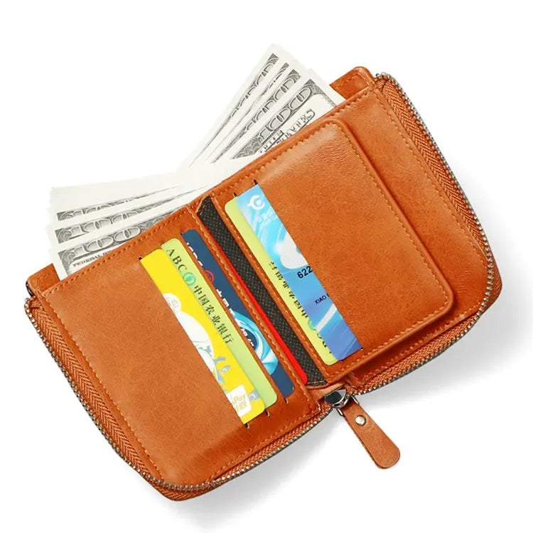 SUNICETY PU Leather Zipper Men Folding Wallet RFID Blocking Cards Cash Storage Bag