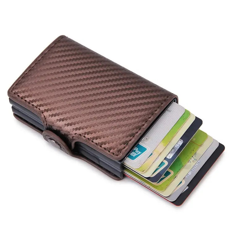 Credit Card Holder RFID Blocking PU Leather  Aluminum Alloy Pop Out Double Layer Card Case