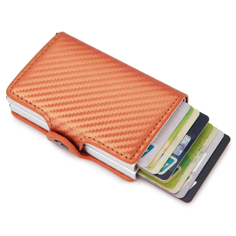 Credit Card Holder RFID Blocking PU Leather  Aluminum Alloy Pop Out Double Layer Card Case