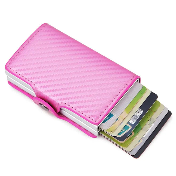 Credit Card Holder RFID Blocking PU Leather  Aluminum Alloy Pop Out Double Layer Card Case