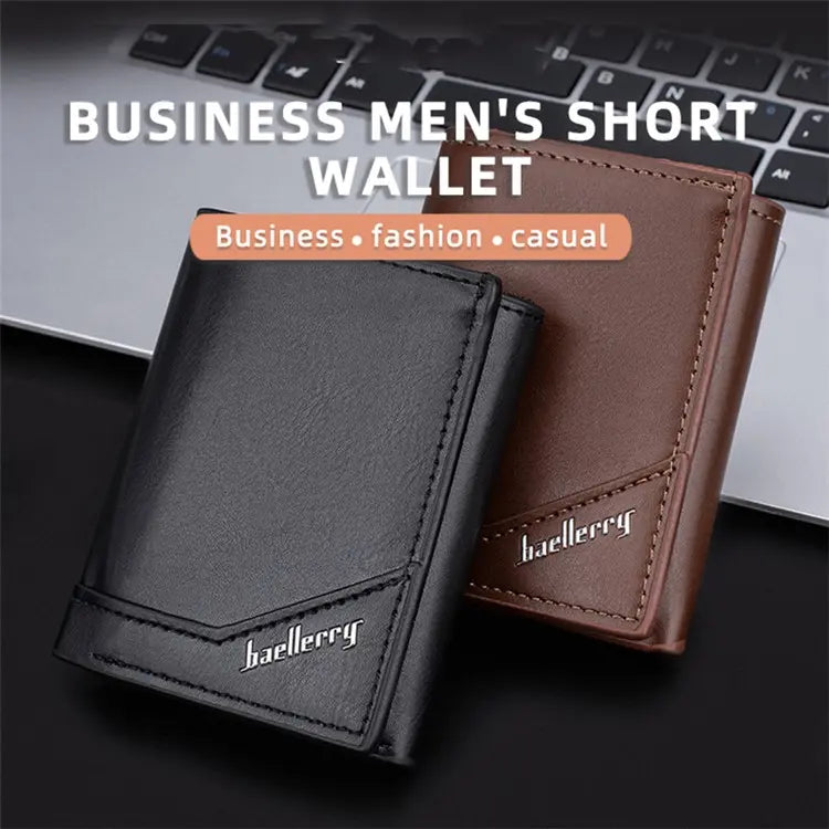BAELLERRY Men's Card Holder Case PU Leather + Metal RFID Blocking Wallet with Pop-Up Design