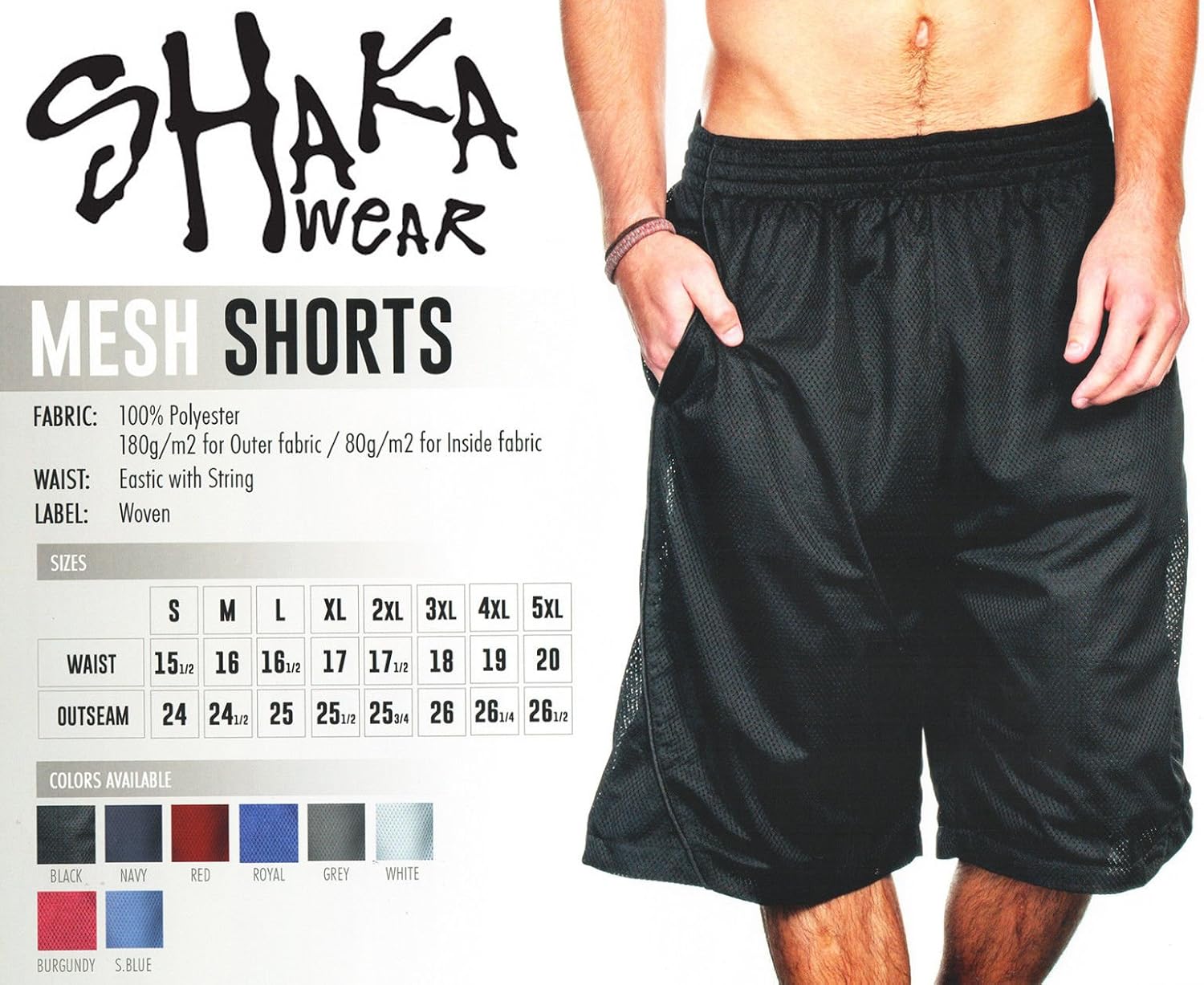 Shaka Wear Men's Basketball Shorts – Mesh Workout Gym Sports Active Running Athletic Pants with Pockets Regular