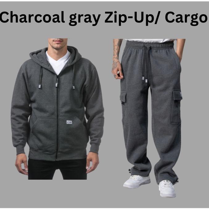 Pro Club Men's 2-Piece Clothing Set - 60% Cotton 40% Polyester, Long Sleeve Zip-Up Hoodie with Pocket, Matching Cargo Sweatpants with Ample Space, Stylish Plain Top, Cozy Enough for Cool Casual Days (Black, Heather Gray, Charcoal Gray, 2 XL) Classic Mensw