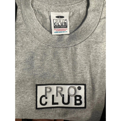 Pro Club Men's Heavyweight Embroidered Box Logo Short Sleeve T-Shirt