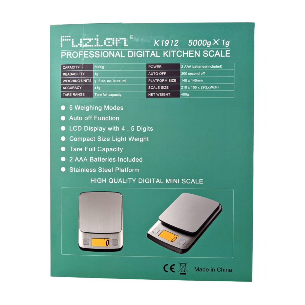 Fuzion Kitchen Scale, 11lb Food Scales Digital Weight Grams and Oz, LCD Backlit Display, Stainless Steel Digital Scale with Tare & Auto Off for Baking and Cooking, Batteries Included