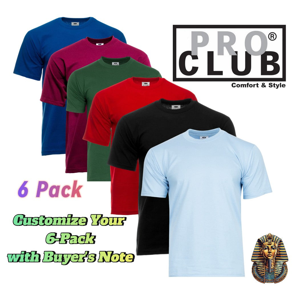 6 Pack Pro Club Men's Heavyweight Short Sleeve T-Shirt