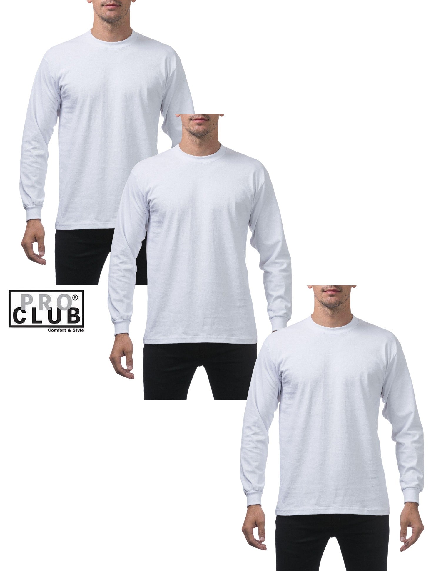 3 Pack Pro Club Men's Heavyweight Long Sleeve T-Shirt