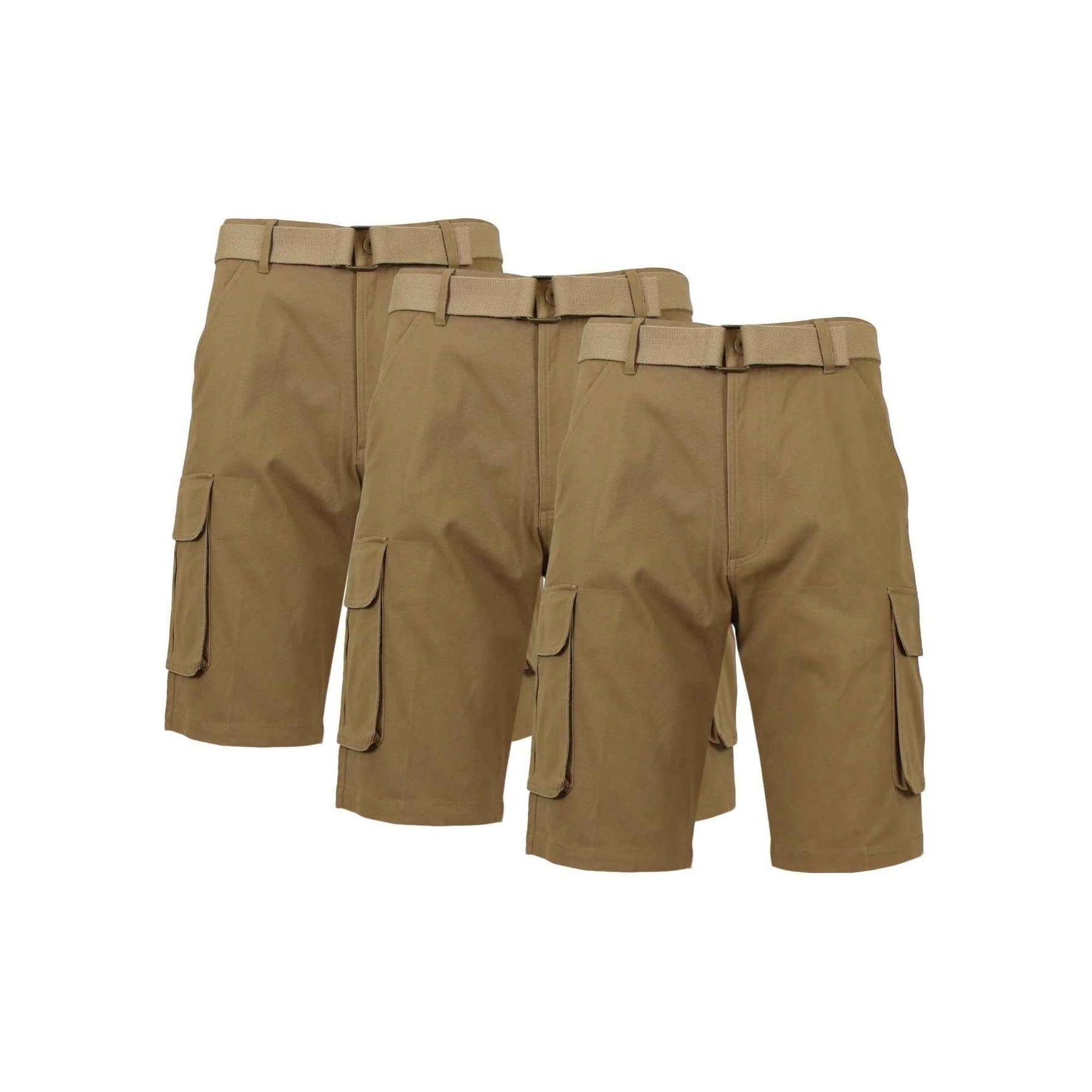 3-Pack Men's Cotton Cargo Shorts with Belt - Soft Stretch Outdoor Cargo Shorts with 6 Pockets