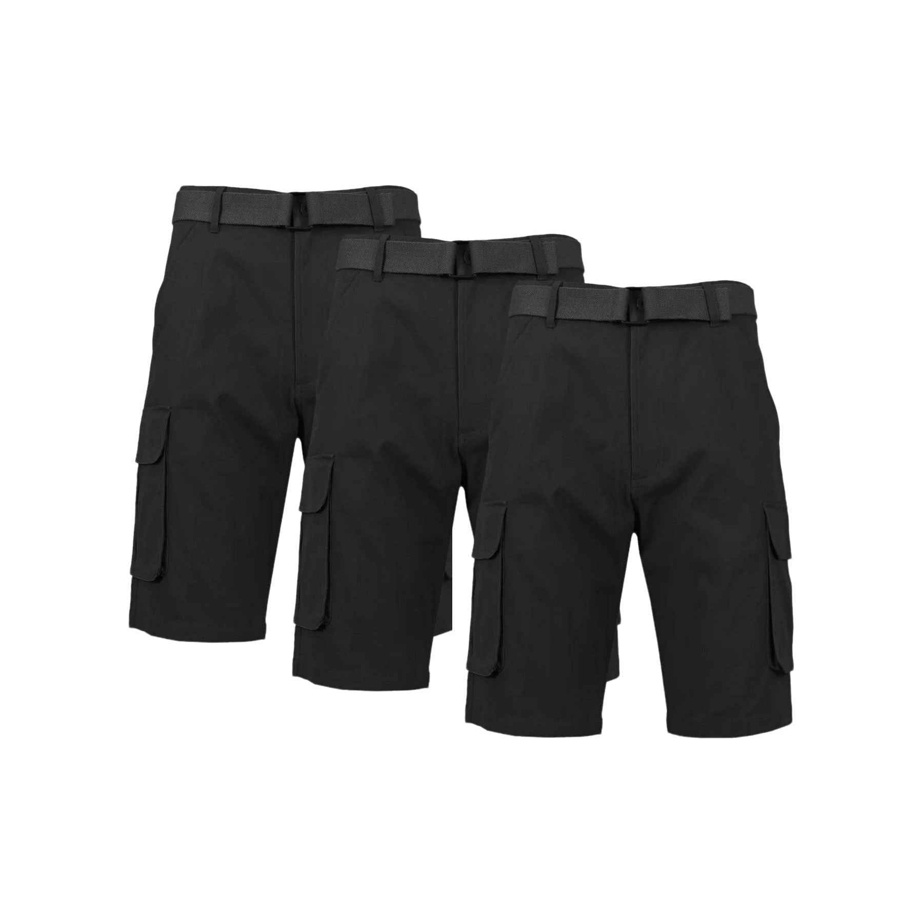 3-Pack Men's Cotton Cargo Shorts with Belt - Soft Stretch Outdoor Cargo Shorts with 6 Pockets