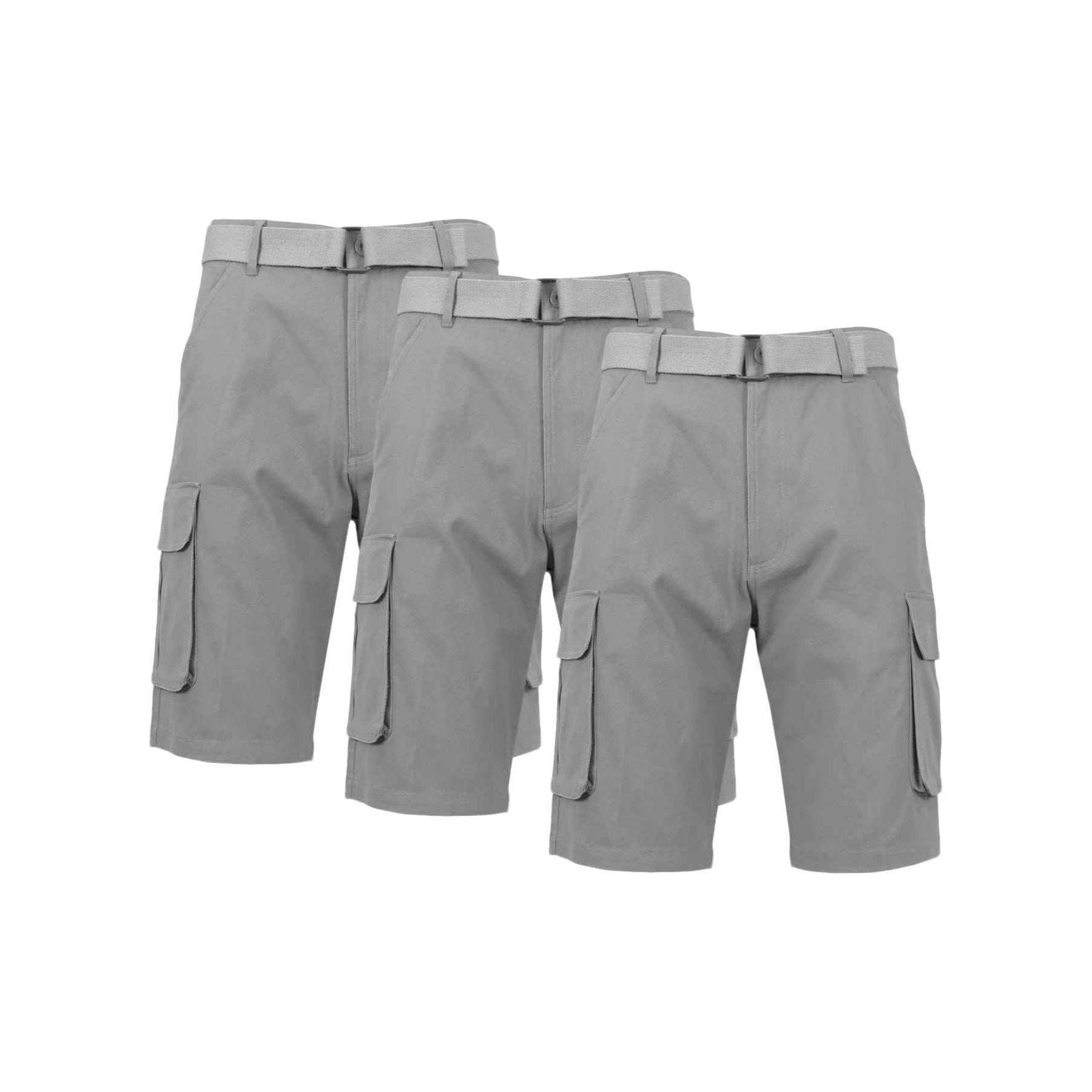 3-Pack Men's Cotton Cargo Shorts with Belt - Soft Stretch Outdoor Cargo Shorts with 6 Pockets